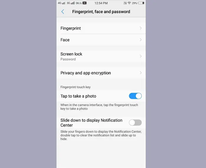 Pengaturan Fingerprint, Face dan Password Vivo