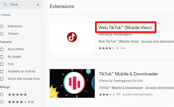 Extensions Chrome Web Tiktok
