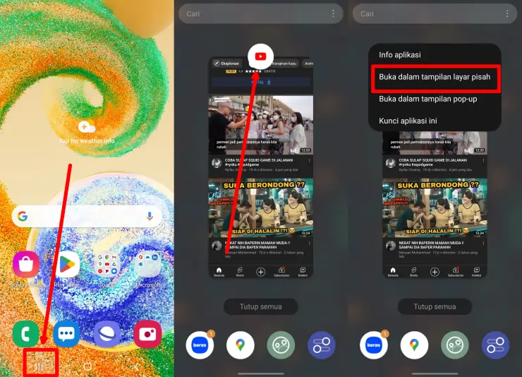Layar Belah Samsung A04s via Recent Apps