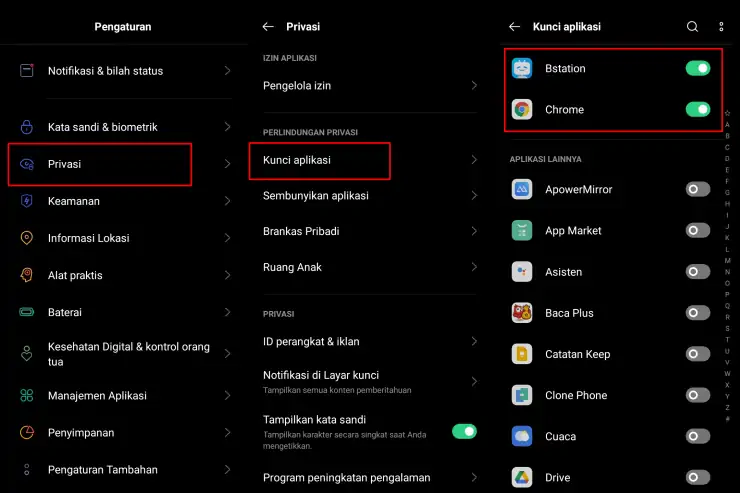 Cara Mengunci Aplikasi Lewat Pengaturan Oppo A16